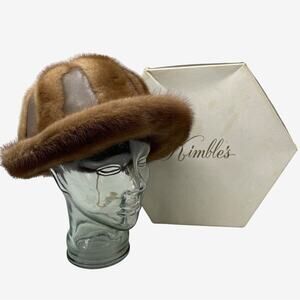 Vintage Kimble Furs Fur Trim Leather Hat Breton Roller Bowler Orig Box Bremen IN